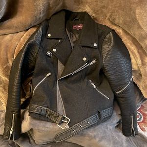 Vigoss Faux Leather/ Wool Jacket/ Black & Gray